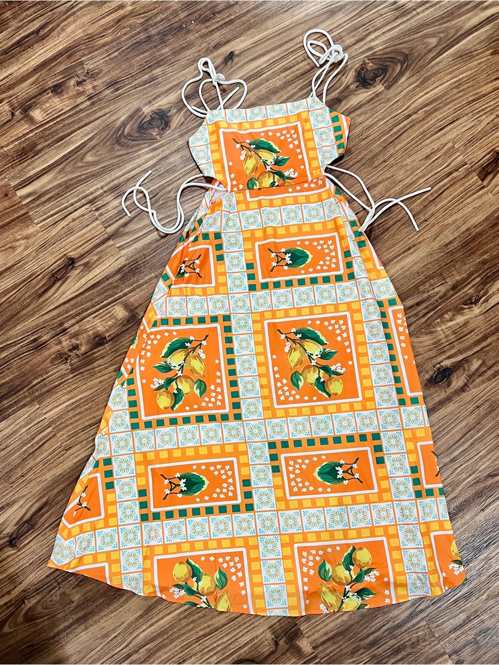 Summer Lemon Print Cutout Maxi Dress-Cottagecore Amalfi Coast Style